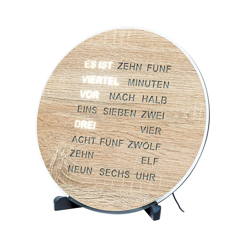 AMS Design T1287 Tisch- & Wanduhr • LED-Wortanzeige • Sonoma Holzoptik