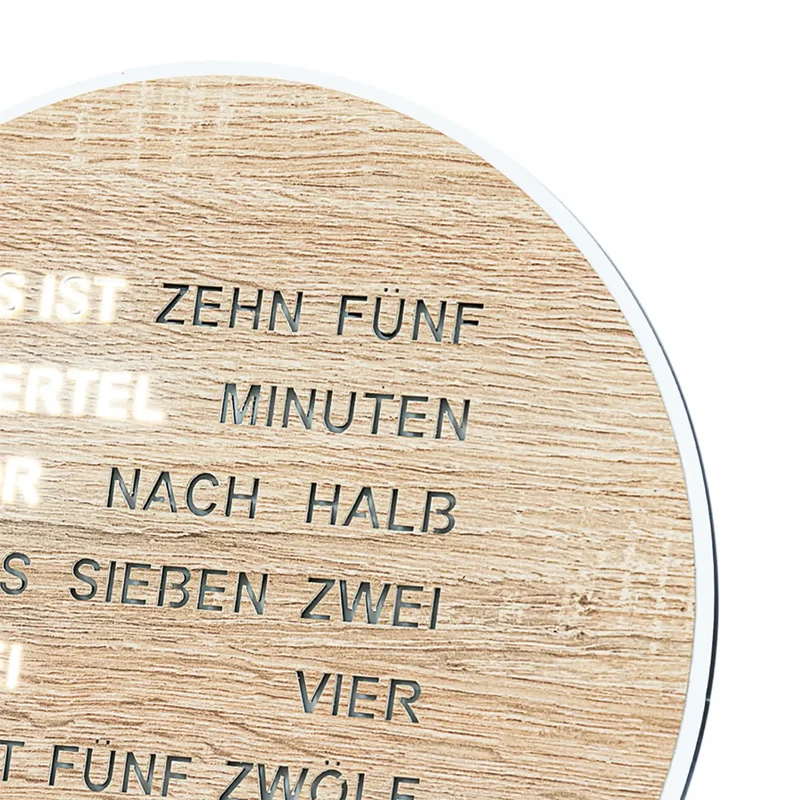 AMS Design T1287 Tisch- & Wanduhr • LED-Wortanzeige • Sonoma Holzoptik