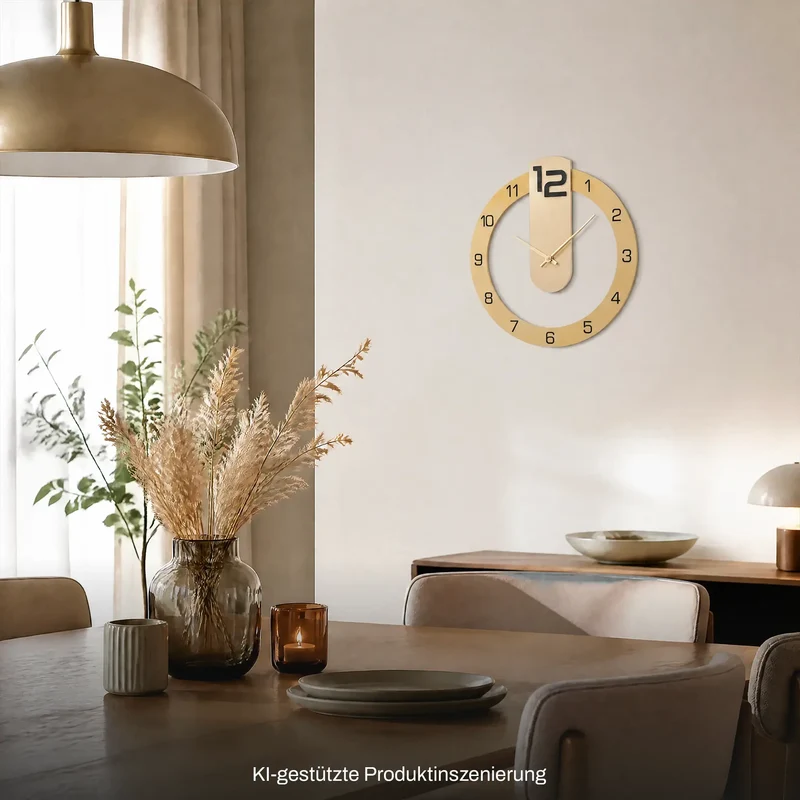 AMS Design W9713 Wanduhr • Messing & Mineralglas • 3D-Zifferblatt