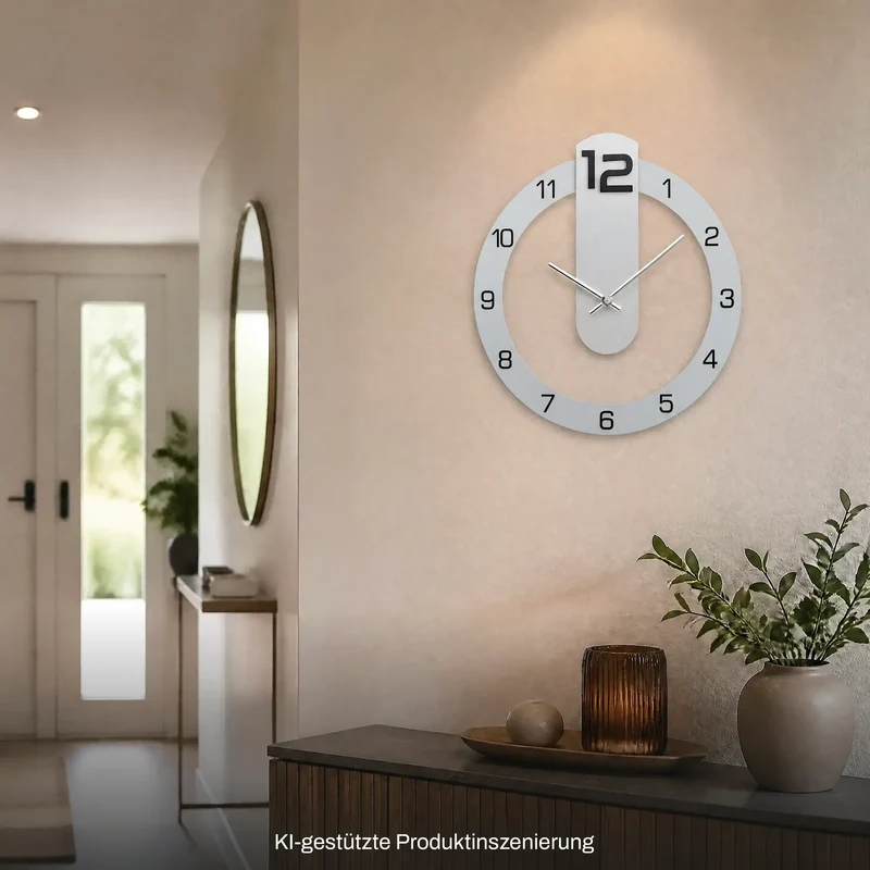 AMS Design W9712 Wanduhr • Aluminium & Mineralglas • Präzises Quarzwerk