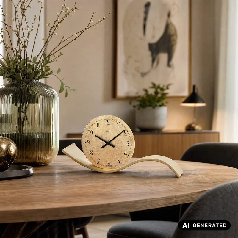 AMS Design T1313 Tischuhr • Schwarzwälder Uhrentradition • Massivholz in Messing-Optik