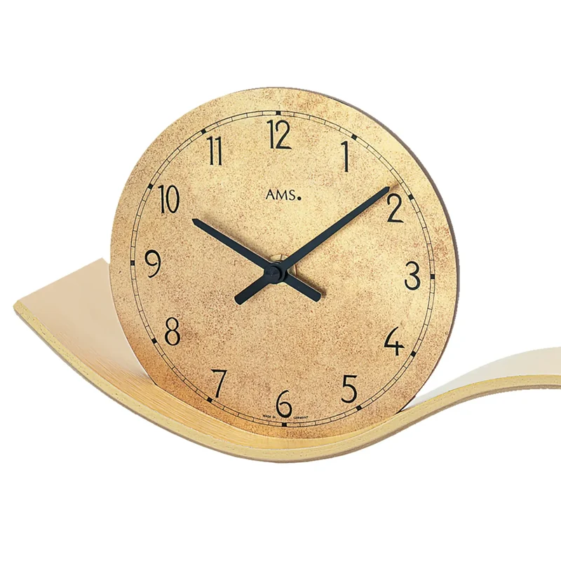 AMS Design T1313 Tischuhr • Schwarzwälder Uhrentradition • Massivholz in Messing-Optik