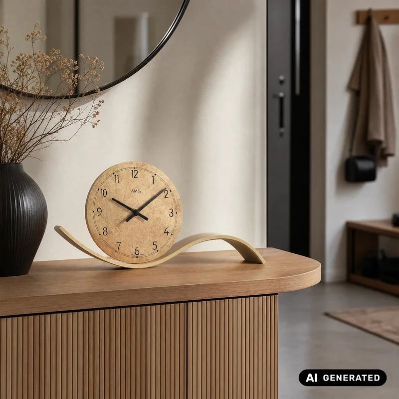 AMS Design T1313 Tischuhr • Schwarzwälder Uhrentradition • Massivholz in Messing-Optik