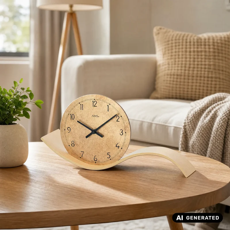AMS Design T1313 Tischuhr • Schwarzwälder Uhrentradition • Massivholz in Messing-Optik