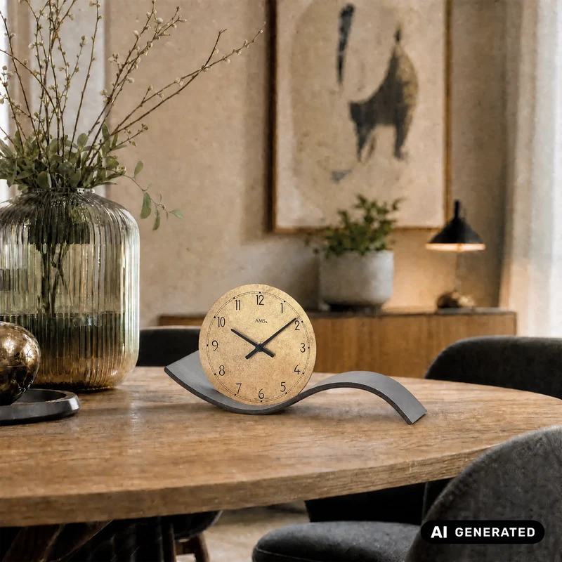 AMS Quarz T1315 Tischuhr • Schwarzes Holz • Elegantes Design