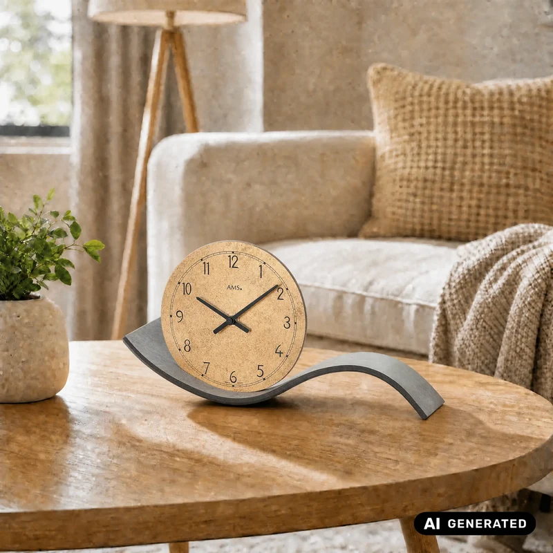 AMS Quarz T1315 Tischuhr • Schwarzes Holz • Elegantes Design