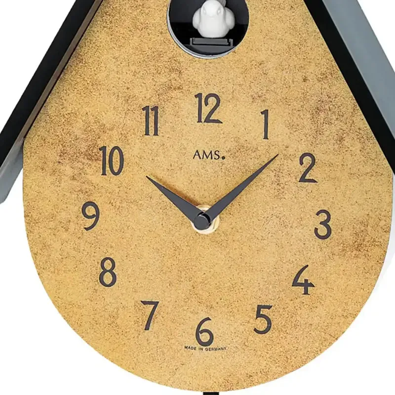 AMS Moderne Kuckucksuhr W7511 Pendelwanduhr • Stündlicher Kuckucksruf • Messing-Optik