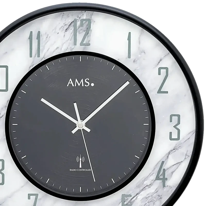 AMS Funk F5588A Wanduhr • Edle Marmoroptik • Mineralglas