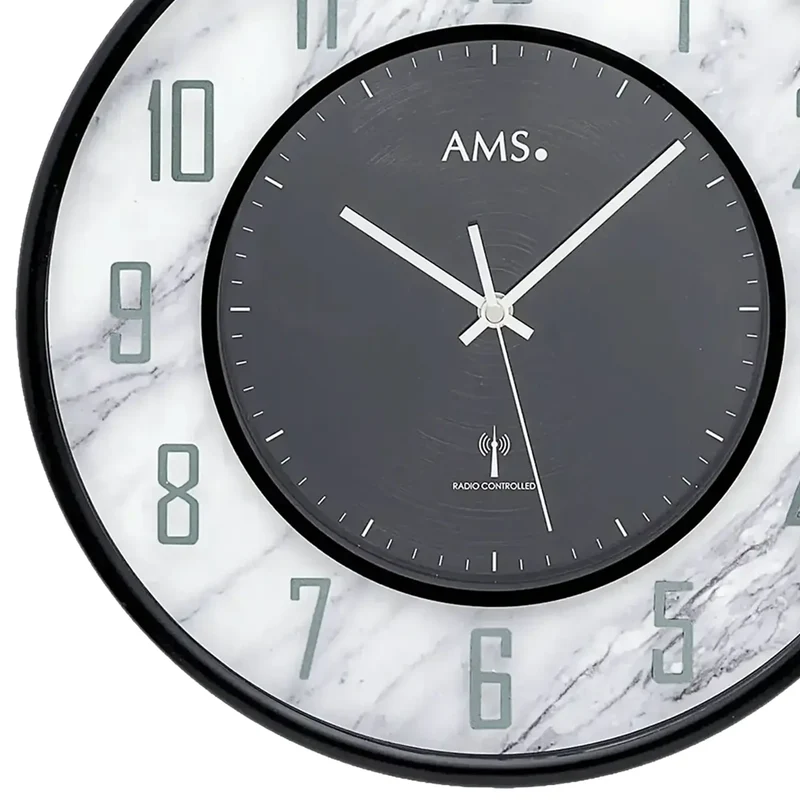 AMS Funk F5588A Wanduhr • Edle Marmoroptik • Mineralglas