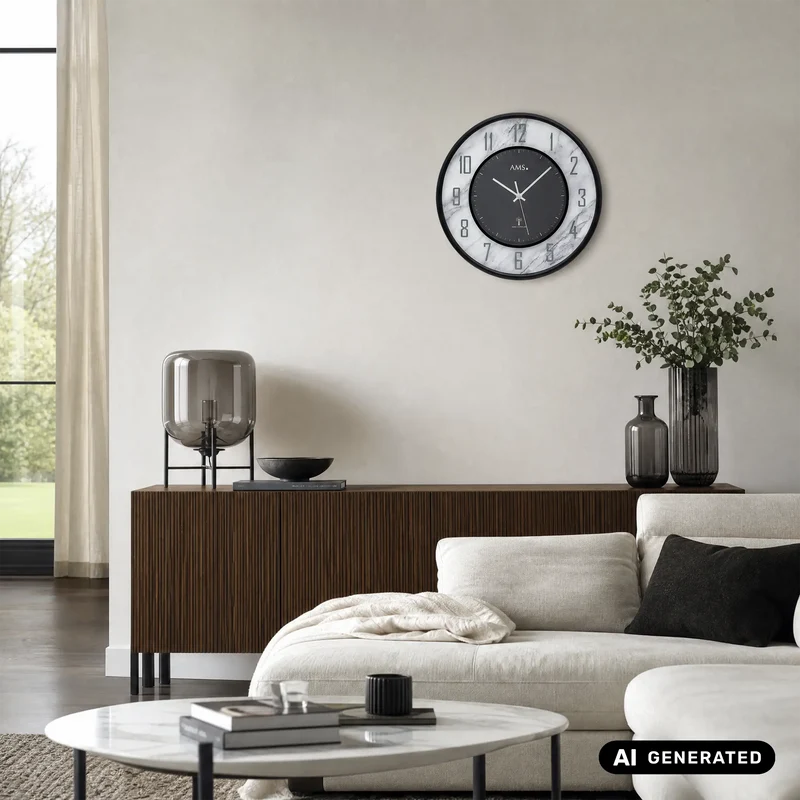 AMS Funk F5588A Wanduhr • Edle Marmoroptik • Mineralglas
