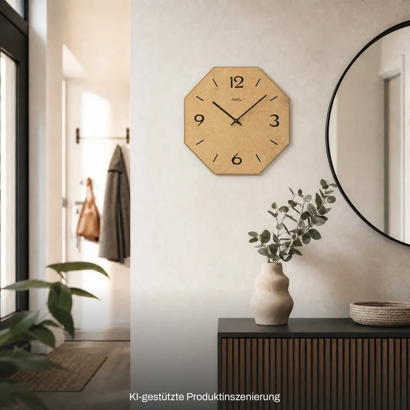 AMS Quarz W9715 Wanduhr • Holzgehäuse • Bedrucktes Zifferblatt