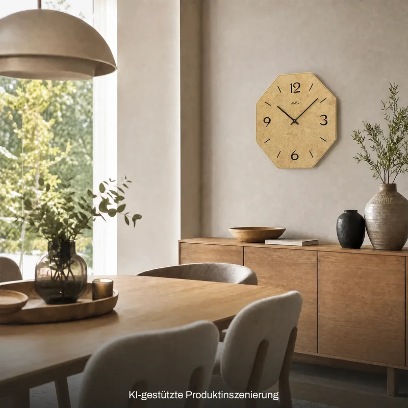 AMS Quarz W9715 Wanduhr • Holzgehäuse • Bedrucktes Zifferblatt