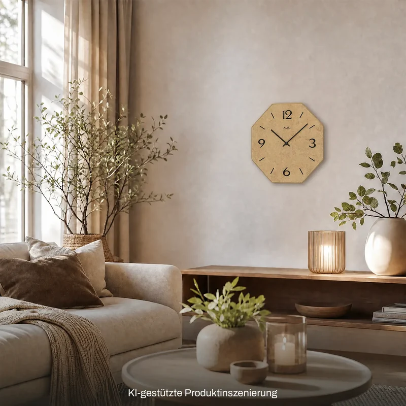 AMS Quarz W9715 Wanduhr • Holzgehäuse • Bedrucktes Zifferblatt