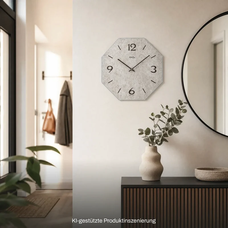 AMS Quarz W9716 Wanduhr • Holzgehäuse • Bedrucktes Zifferblatt