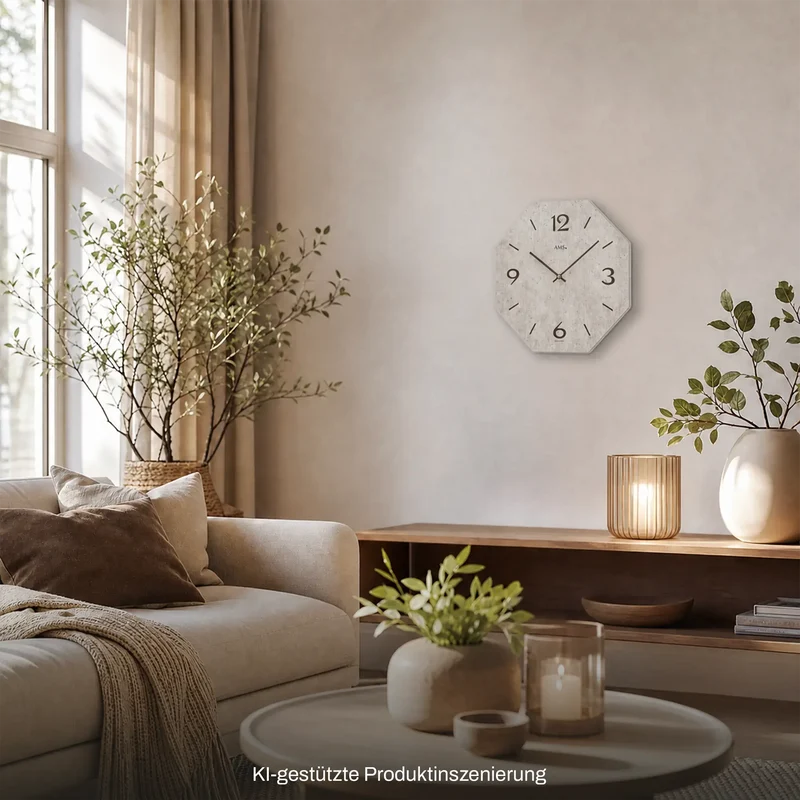 AMS Quarz W9716 Wanduhr • Holzgehäuse • Bedrucktes Zifferblatt