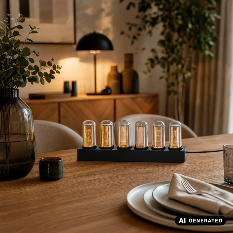 AMS Design T1320 Tischuhr • Nixie-Röhren-Optik • LED-Anzeige