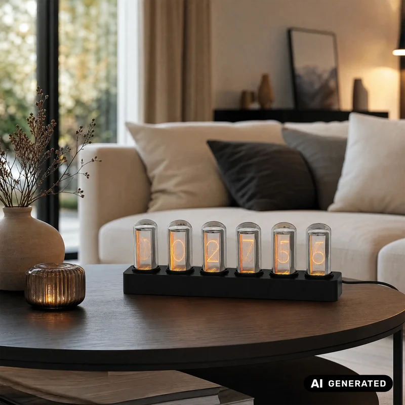 AMS Design T1320 Tischuhr • Nixie-Röhren-Optik • LED-Anzeige