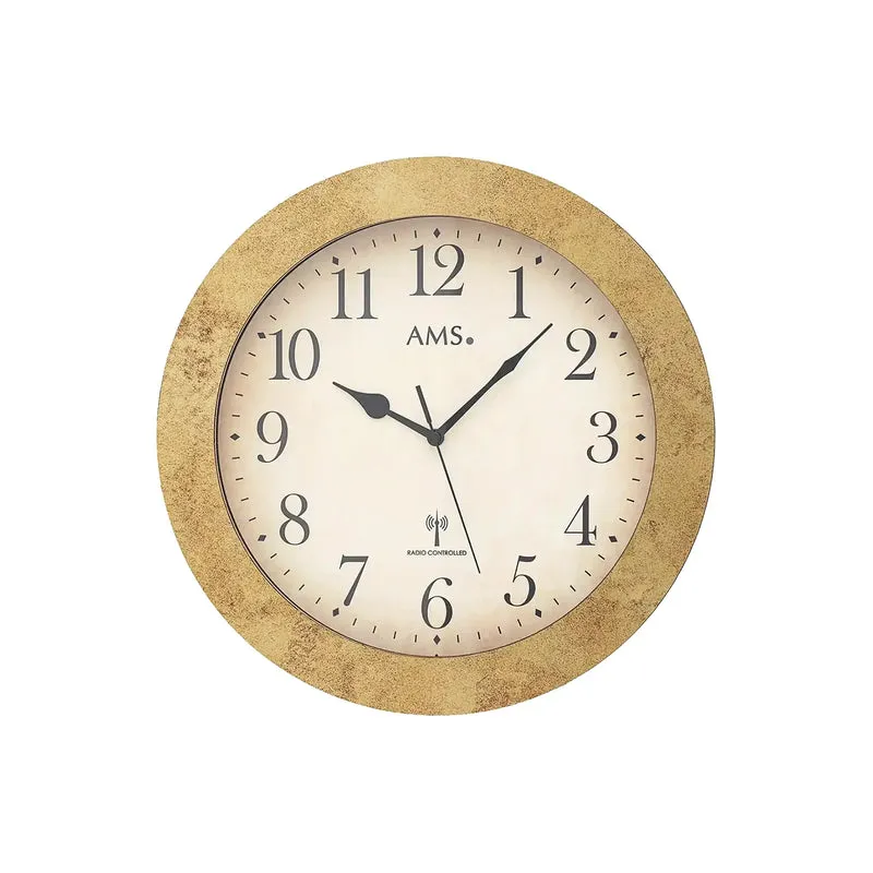 AMS Funk F5560MS Wanduhr • Messingantik • Mineralglas