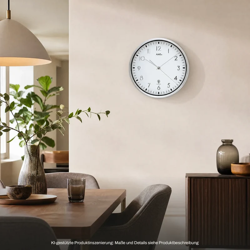 AMS Funkwanduhr F5912 • Aluminium • Präzises Funkwerk