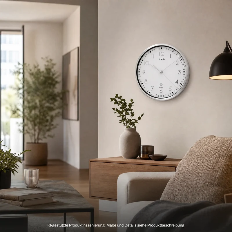 AMS Funkwanduhr F5912 • Aluminium • Präzises Funkwerk