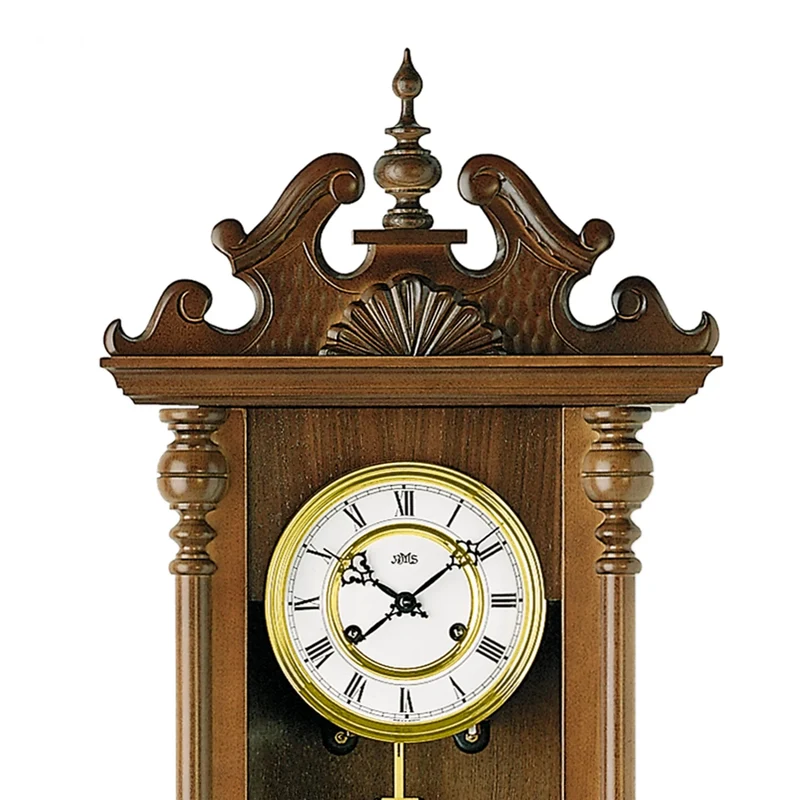AMS Klassik R617/1 Wanduhr • Mechanisches 14-Tage-Werk • Massives Nussbaumholz