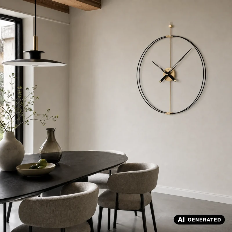 AMS Design W9655 Wanduhr • Carbon- & Metall-Design in Gold • Präzises Quarzuhrwerk