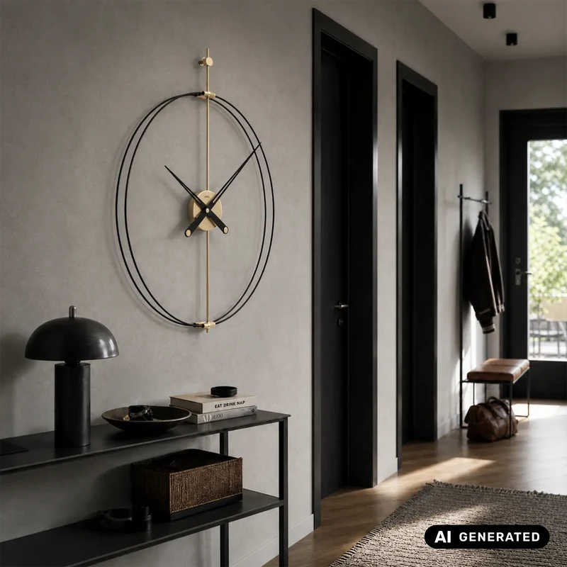 AMS Design W9655 Wanduhr • Carbon- & Metall-Design in Gold • Präzises Quarzuhrwerk