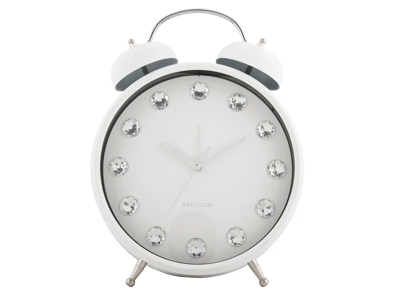 Karlsson Glam Diamonds XL KA6019WH Wecker Weiß • Glamouröses Metallgehäuse • Diamant-Zifferblatt