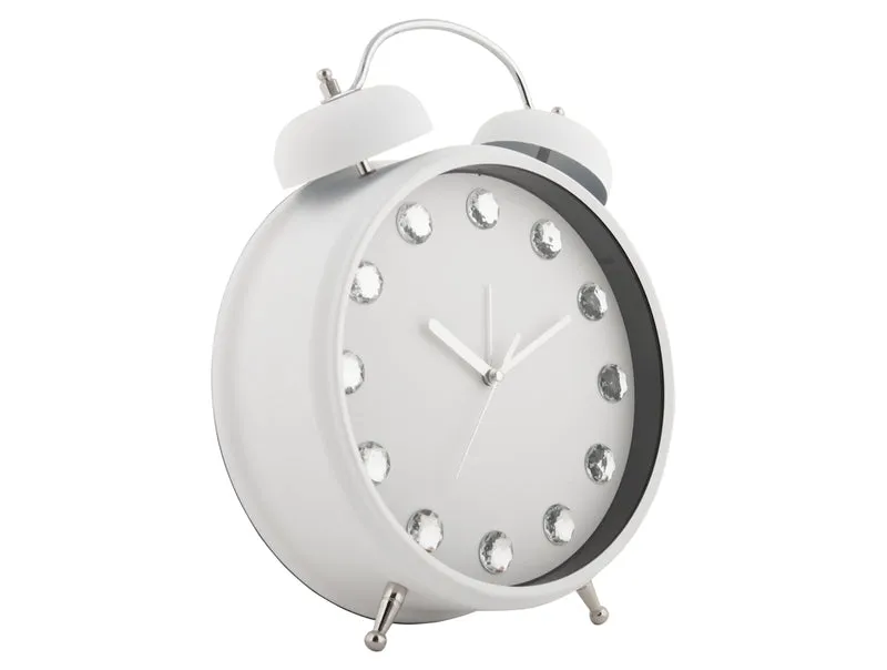 Karlsson Glam Diamonds XL KA6019WH Wecker Weiß • Glamouröses Metallgehäuse • Diamant-Zifferblatt