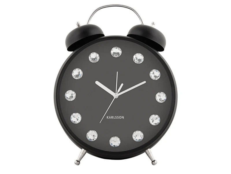 Karlsson Glam Diamonds XL KA6019BK Wecker Schwarz • Funkelnde Diamantdetails • Glamouröses Design