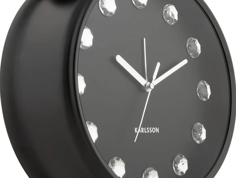 Karlsson Glam Diamonds XL KA6019BK Wecker Schwarz • Funkelnde Diamantdetails • Glamouröses Design