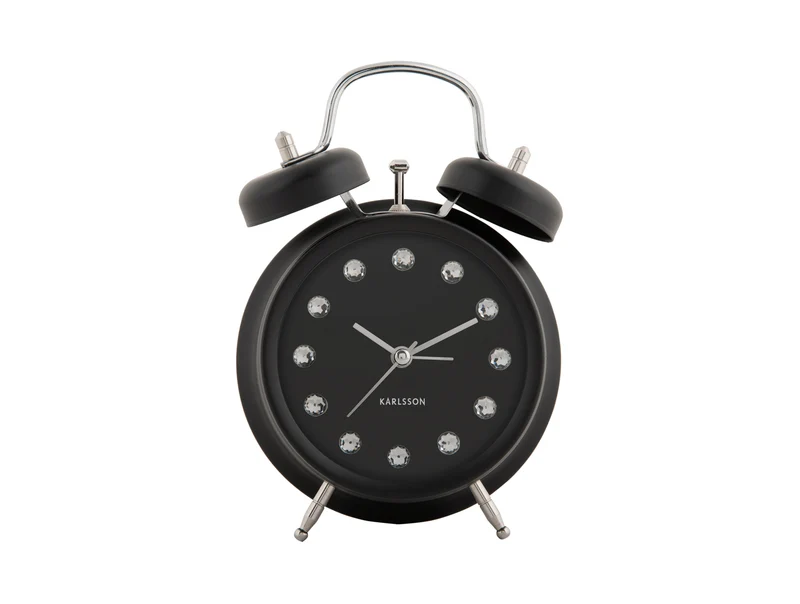 Karlsson Glam Diamonds KA6018BK Wecker Schwarz • Sweep-Uhrwerk • Glitzernde Kristalle