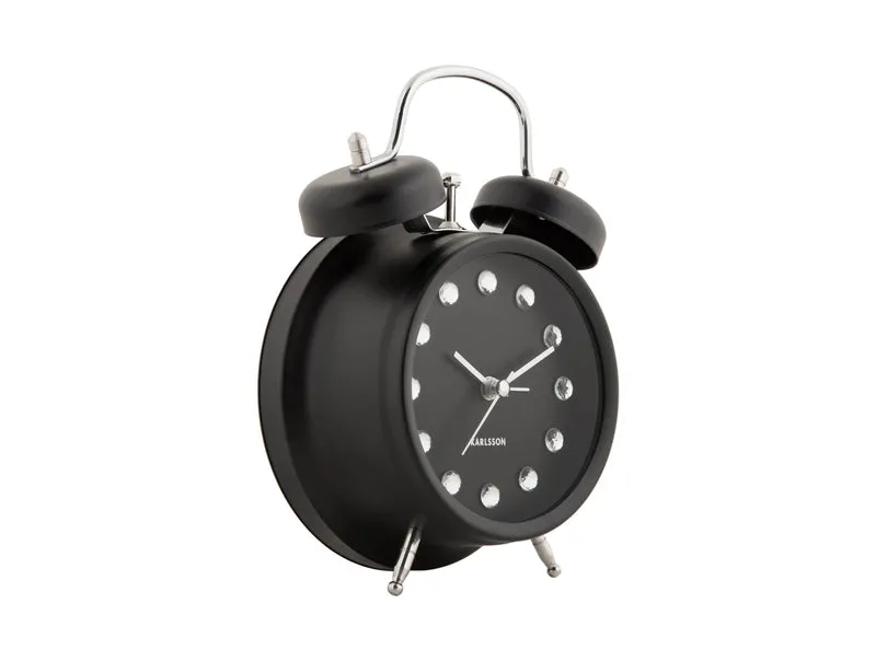 Karlsson Glam Diamonds KA6018BK Wecker Schwarz • Sweep-Uhrwerk • Glitzernde Kristalle