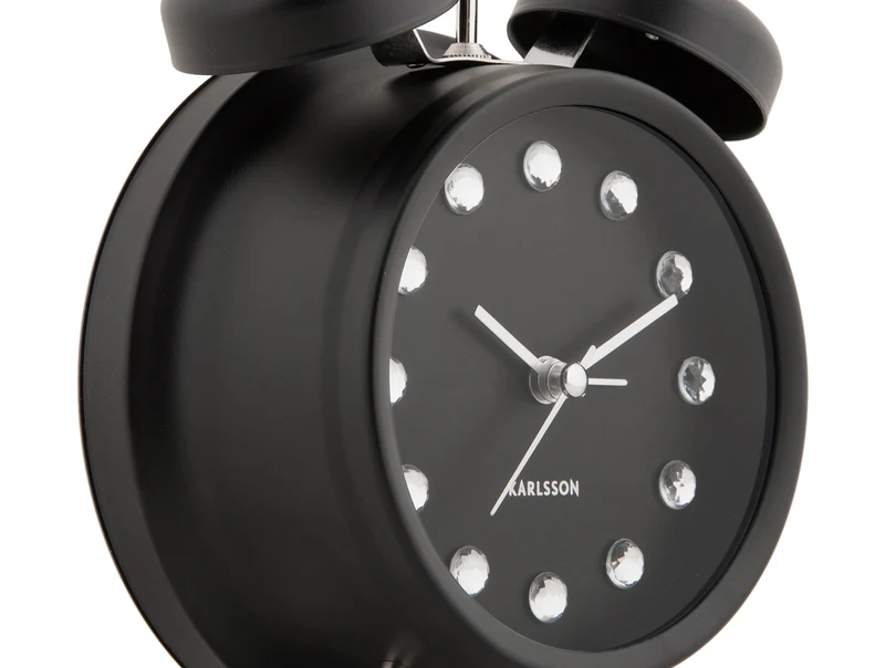 Karlsson Glam Diamonds KA6018BK Wecker Schwarz • Sweep-Uhrwerk • Glitzernde Kristalle