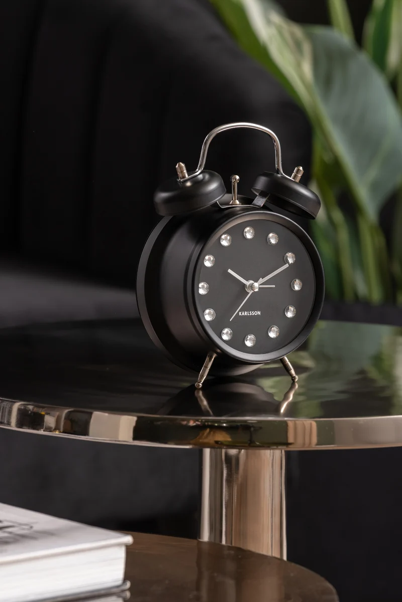 Karlsson Glam Diamonds KA6018BK Wecker Schwarz • Sweep-Uhrwerk • Glitzernde Kristalle