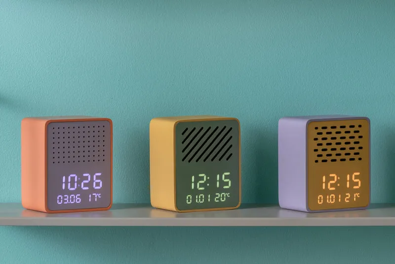 Karlsson Funky Vibes KA6060PU Wecker Lila-Gelb • Bluetooth-Lautsprecher • LED-Display
