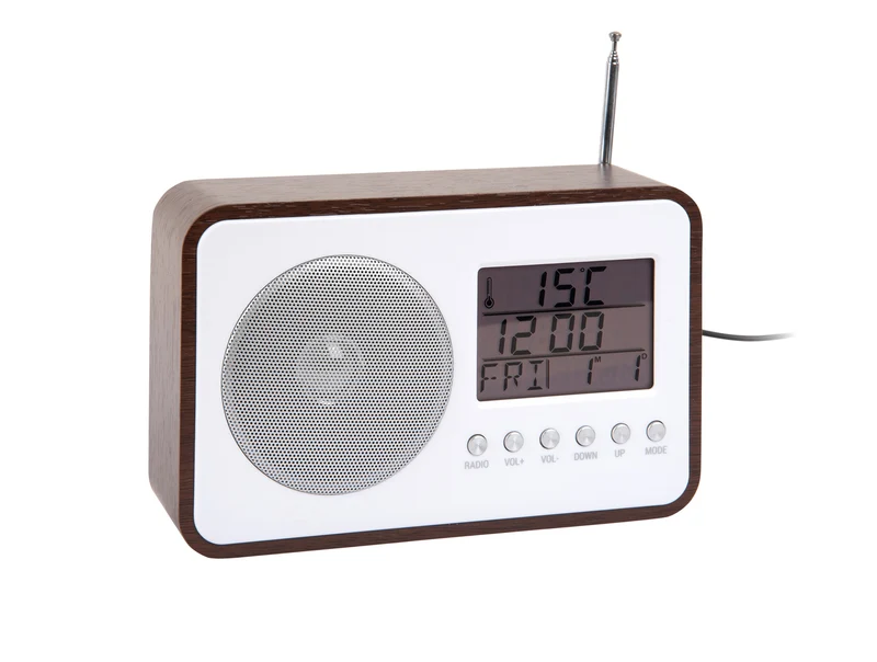 Karlsson FM Radio KA6036DW Wecker Dunkelholz • FM-Radio mit Teleskopantenne • Digitales Display mit Temperatur
