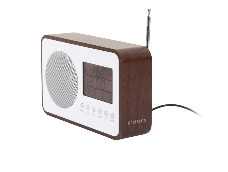 Karlsson FM Radio KA6036DW Wecker Dunkelholz • FM-Radio mit Teleskopantenne • Digitales Display mit Temperatur