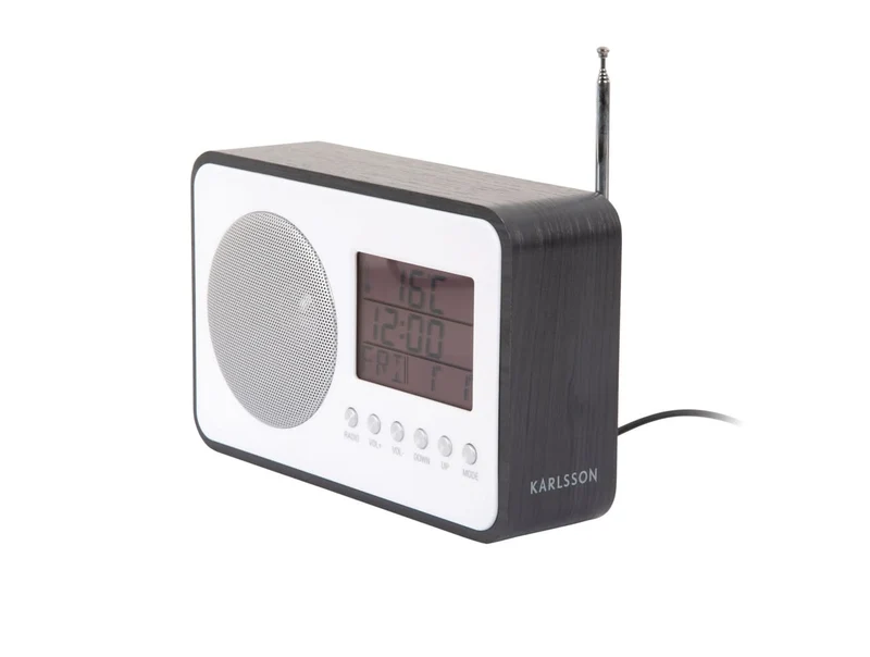 Karlsson FM Radio KA6036BK Wecker Schwarz • FM-Radio mit Weckfunktion • Digitale Anzeige mit Datum & Temperatur