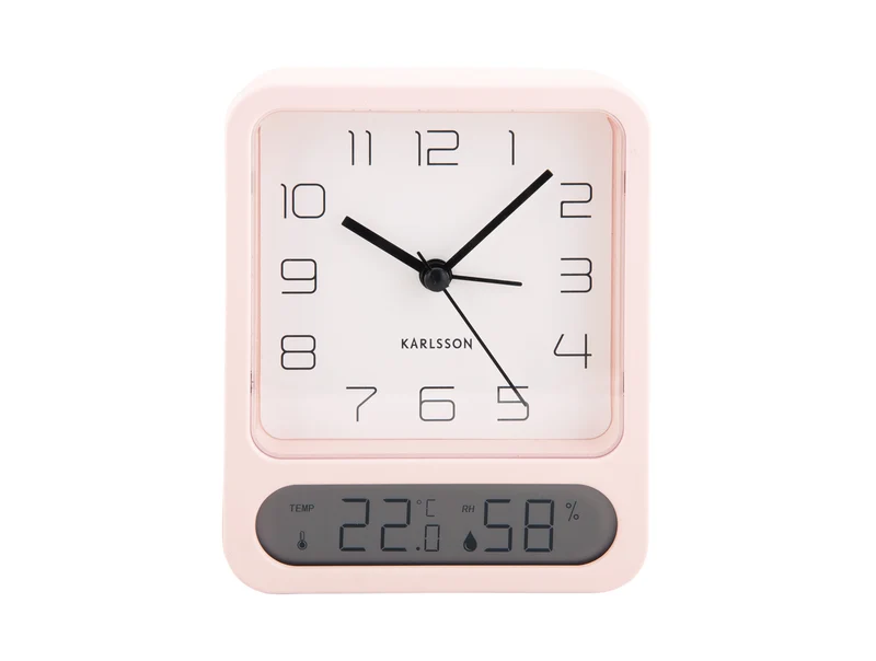 Karlsson Duo KA5954LP Wecker Rosa • Analoge und digitale Zeitanzeige • Thermometer und Hygrometer