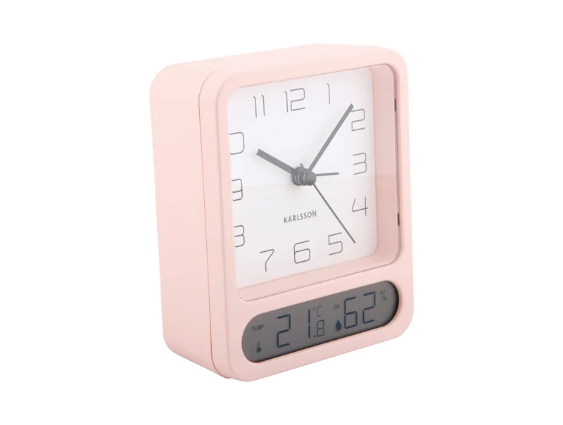 Karlsson Duo KA5954LP Wecker Rosa • Analoge und digitale Zeitanzeige • Thermometer und Hygrometer