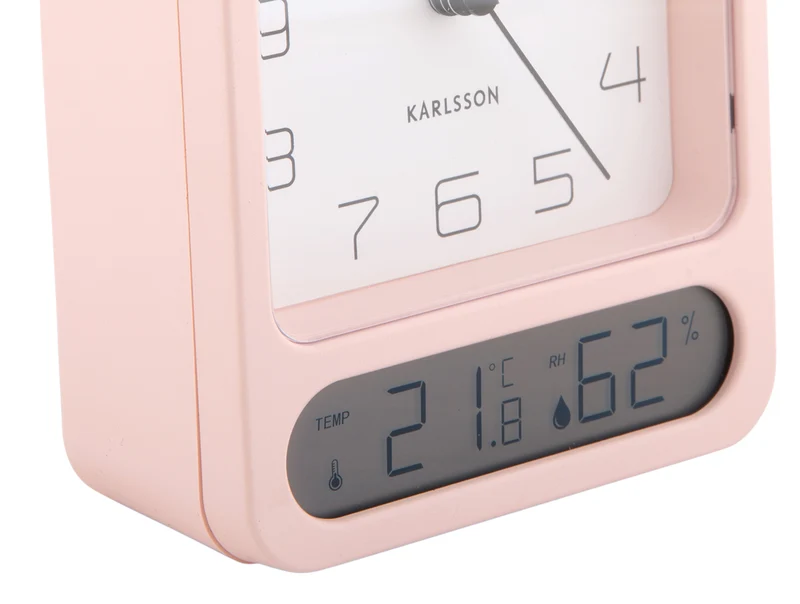 Karlsson Duo KA5954LP Wecker Rosa • Analoge und digitale Zeitanzeige • Thermometer und Hygrometer