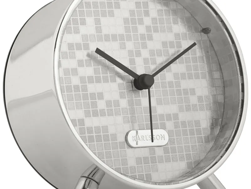 Karlsson Disco KA6004SI Wecker Silber • Geräuschloses Sweep-Uhrwerk • Diskokugel-Design
