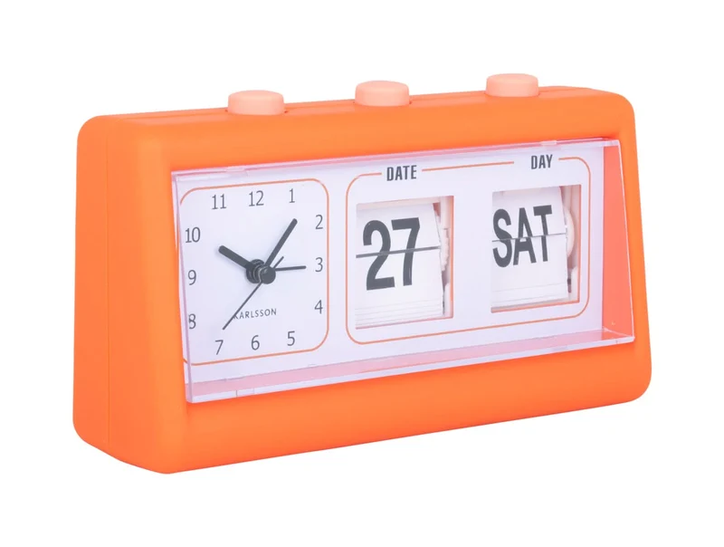 Karlsson Data Flip KA5941OR Wecker Leuchtorange • Klappzahlen-Mechanismus • Geräuschloses Sweep-Uhrwerk