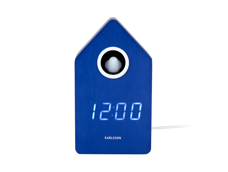 Karlsson Cuckoo LED KA6070BL Wecker Kobaltblau • LED-Kuckucksanzeige • Holzfurnier-Design