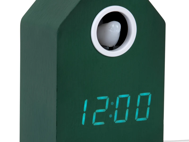 Karlsson Cuckoo LED KA6070GR Wecker Retrogrün • Stündliches LED-Kuckuck-Licht • USB-Netzbetrieb