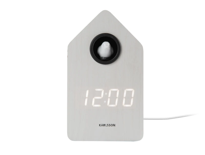 Karlsson Cuckoo LED KA6061WH Wecker Weiß • Stündlicher LED-Kuckuck • Holzfurnier-Design