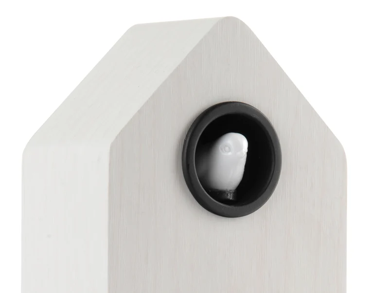 Karlsson Cuckoo LED KA6061WH Wecker Weiß • Stündlicher LED-Kuckuck • Holzfurnier-Design