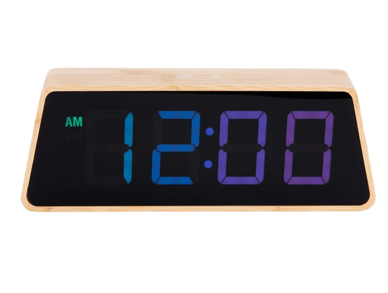 Karlsson Changing Colour LED KA5931 Wecker Bambus • Farbwechselndes LED-Display • USB-Netzbetrieb