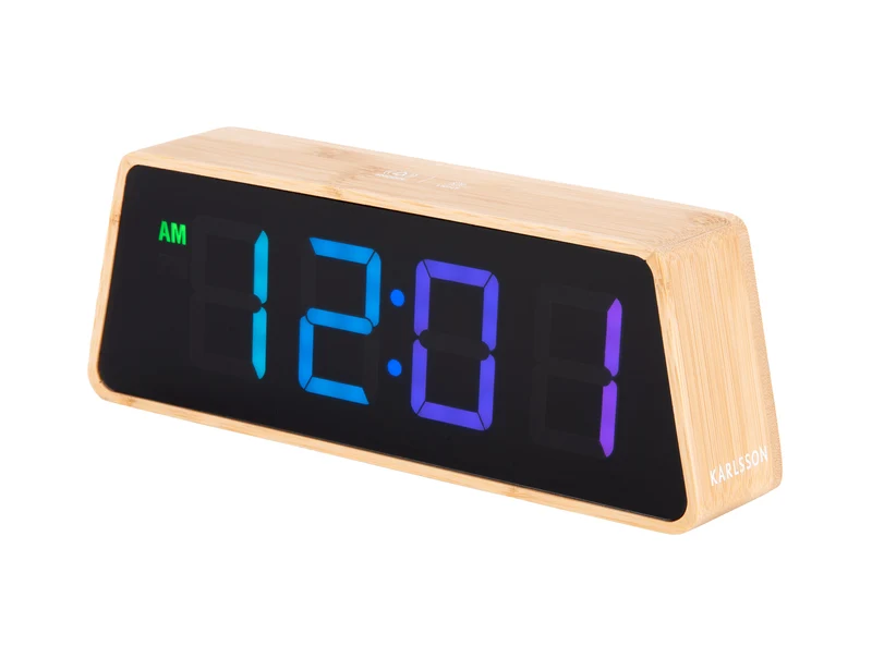 Karlsson Changing Colour LED KA5931 Wecker Bambus • Farbwechselndes LED-Display • USB-Netzbetrieb